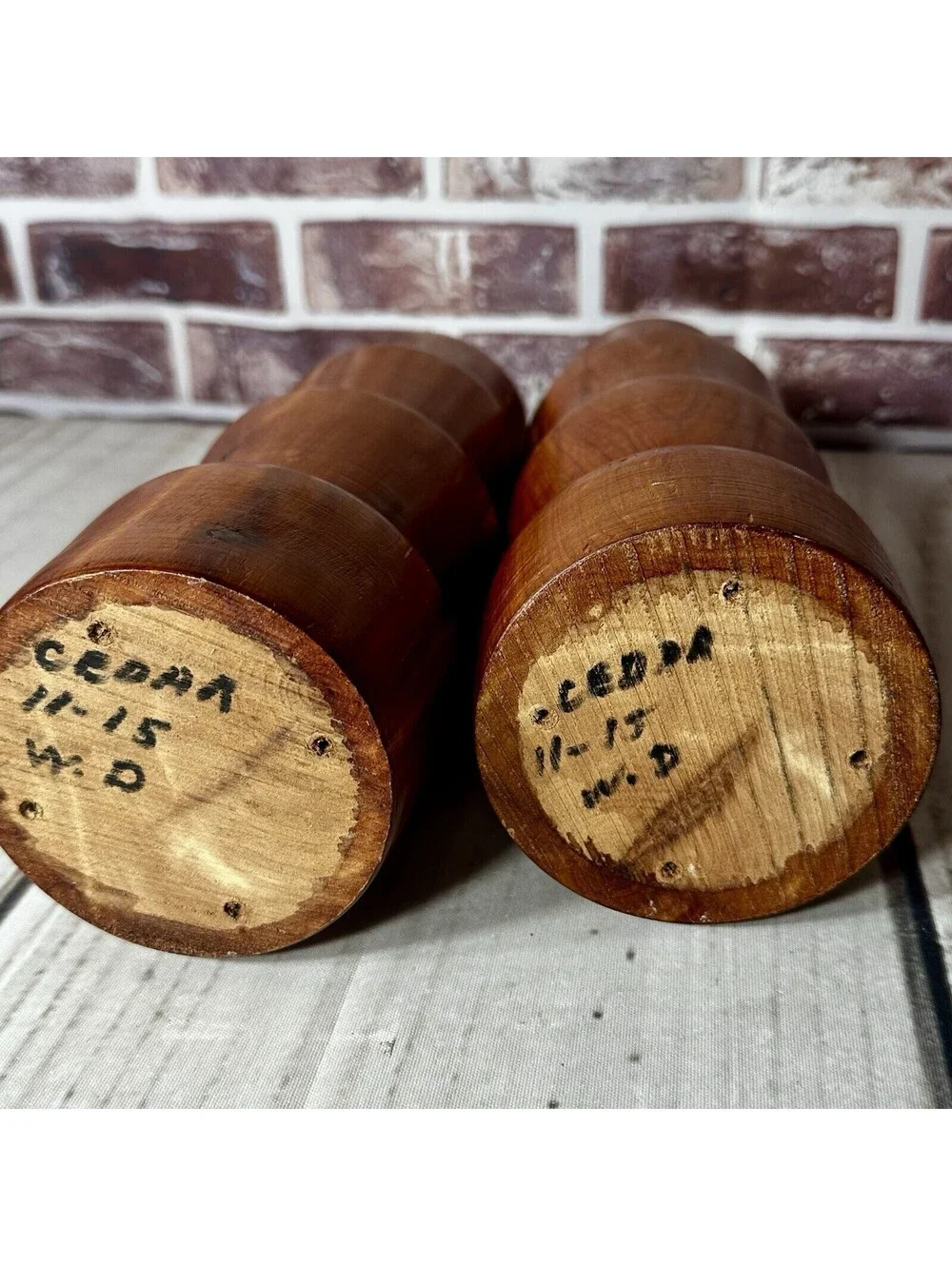 Hand Carved Cedar Wood 11” Candle Stands Set ~ Country Rustic Decor Unique Style